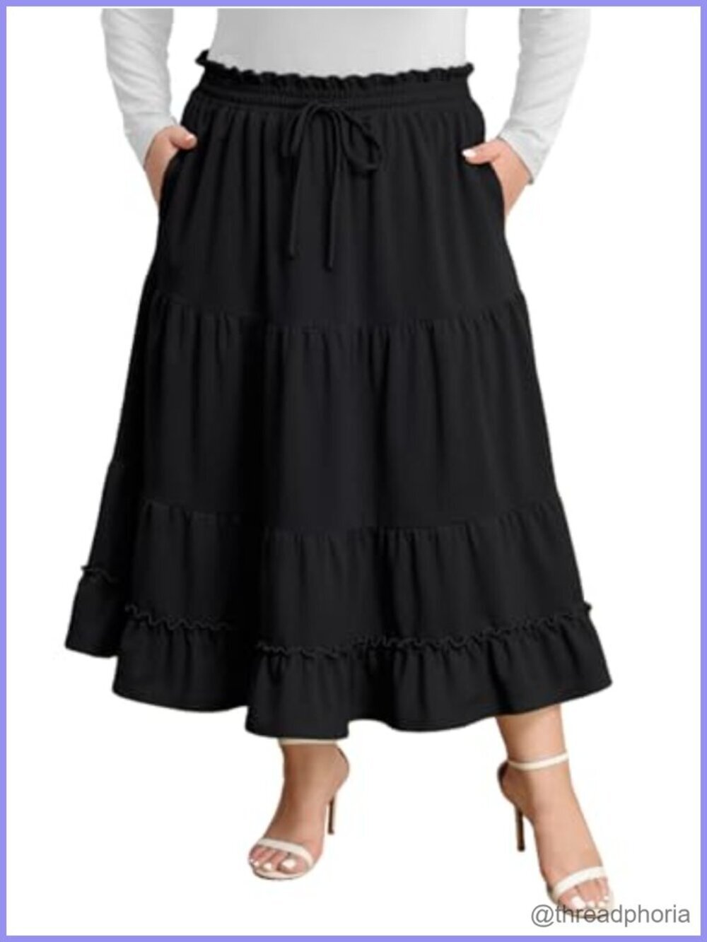 Plus Size Maxi Skirt High Waisted A-Line Tiered Flowy Long Skirt with Pockets